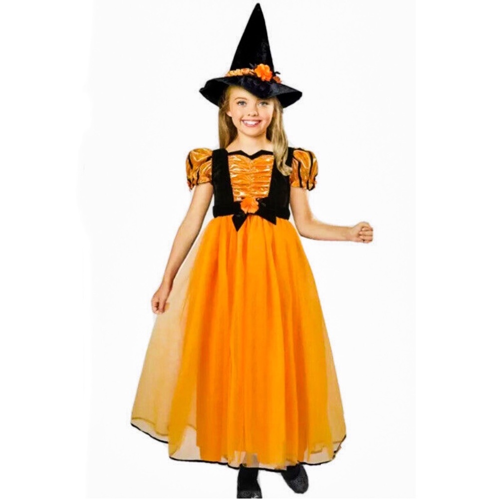 NWT Hyde & Eek Orange Fancy Witch Costume w/ Hat. Size Small (4-7)